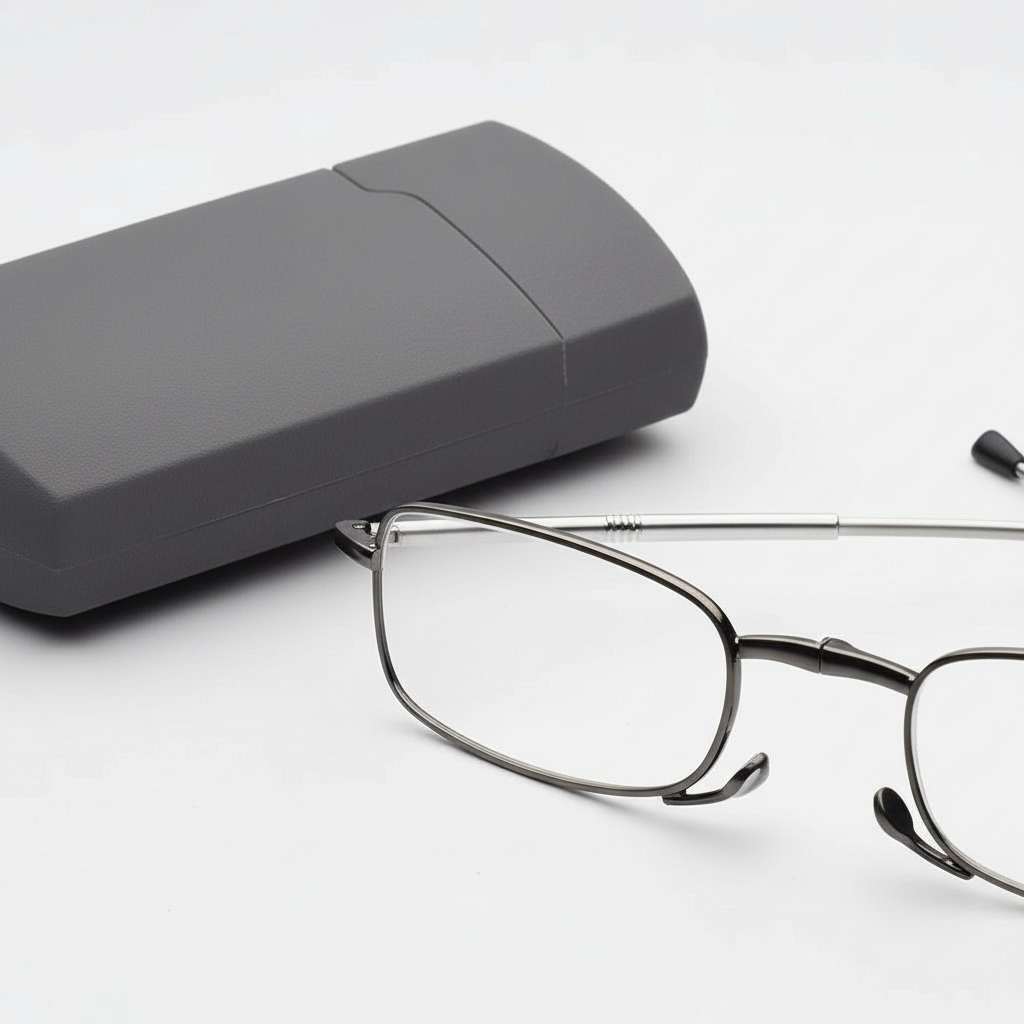 Lunettes de Lecture Pliables Compactes avec Étui Rigide Monture Métal Fine et Verres Correcteurs pour Hommes et Femmes