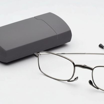 Lunettes de Lecture Pliables Compactes avec Étui Rigide Monture Métal Fine et Verres Correcteurs pour Hommes et Femmes