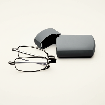 Lunettes de Lecture Pliables Compactes avec Étui Rigide Monture Métal Fine et Verres Correcteurs pour Hommes et Femmes
