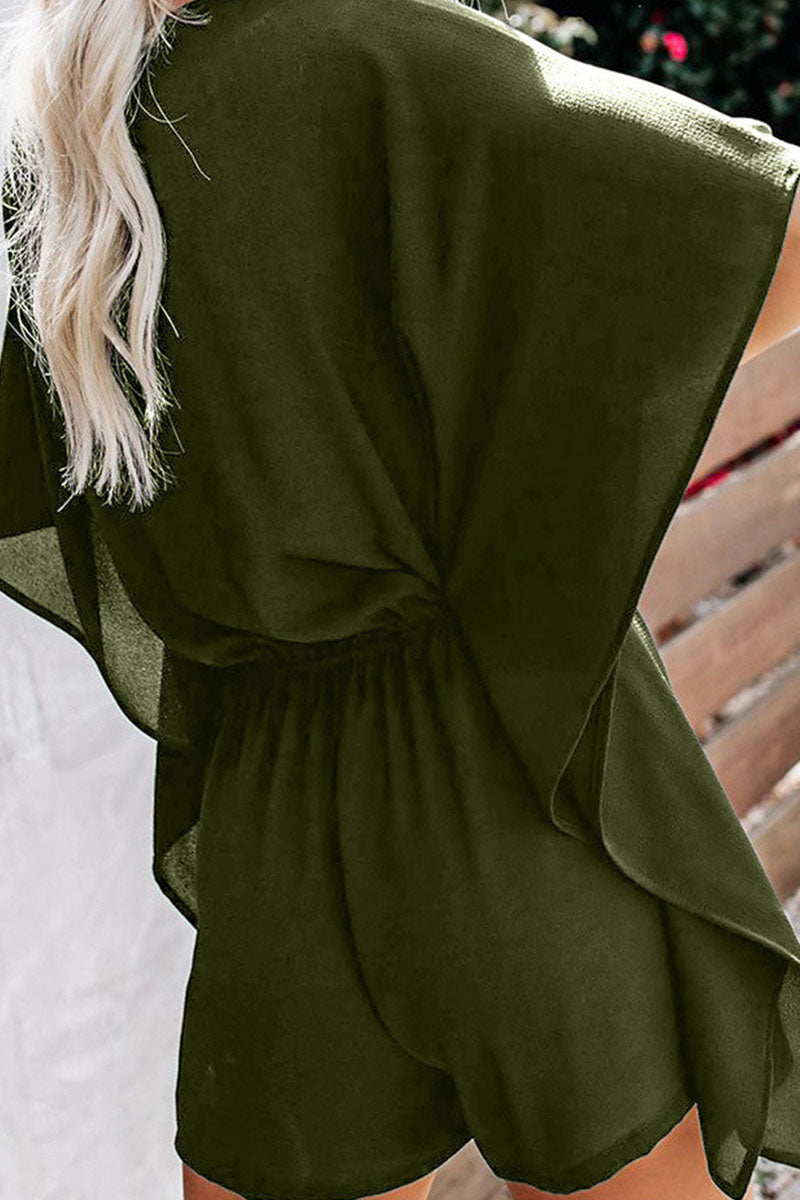 Combinaison décontractée unie à col en V pour femmes - Aurelles