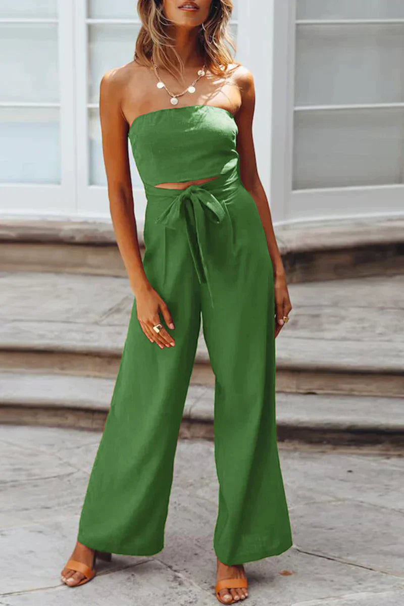 Combinaison Sans Manches pour Femmes - Top Bandeau - Jambes Larges - Ceinture Ajustable