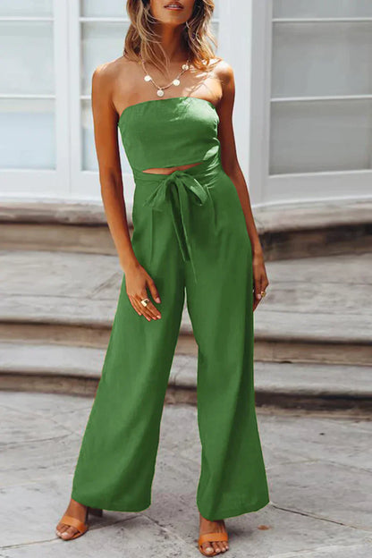 Combinaison Sans Manches pour Femmes - Top Bandeau - Jambes Larges - Ceinture Ajustable