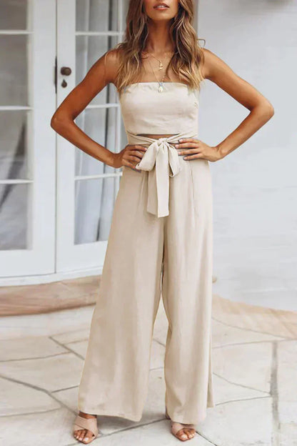 Combinaison Sans Manches pour Femmes - Top Bandeau - Jambes Larges - Ceinture Ajustable