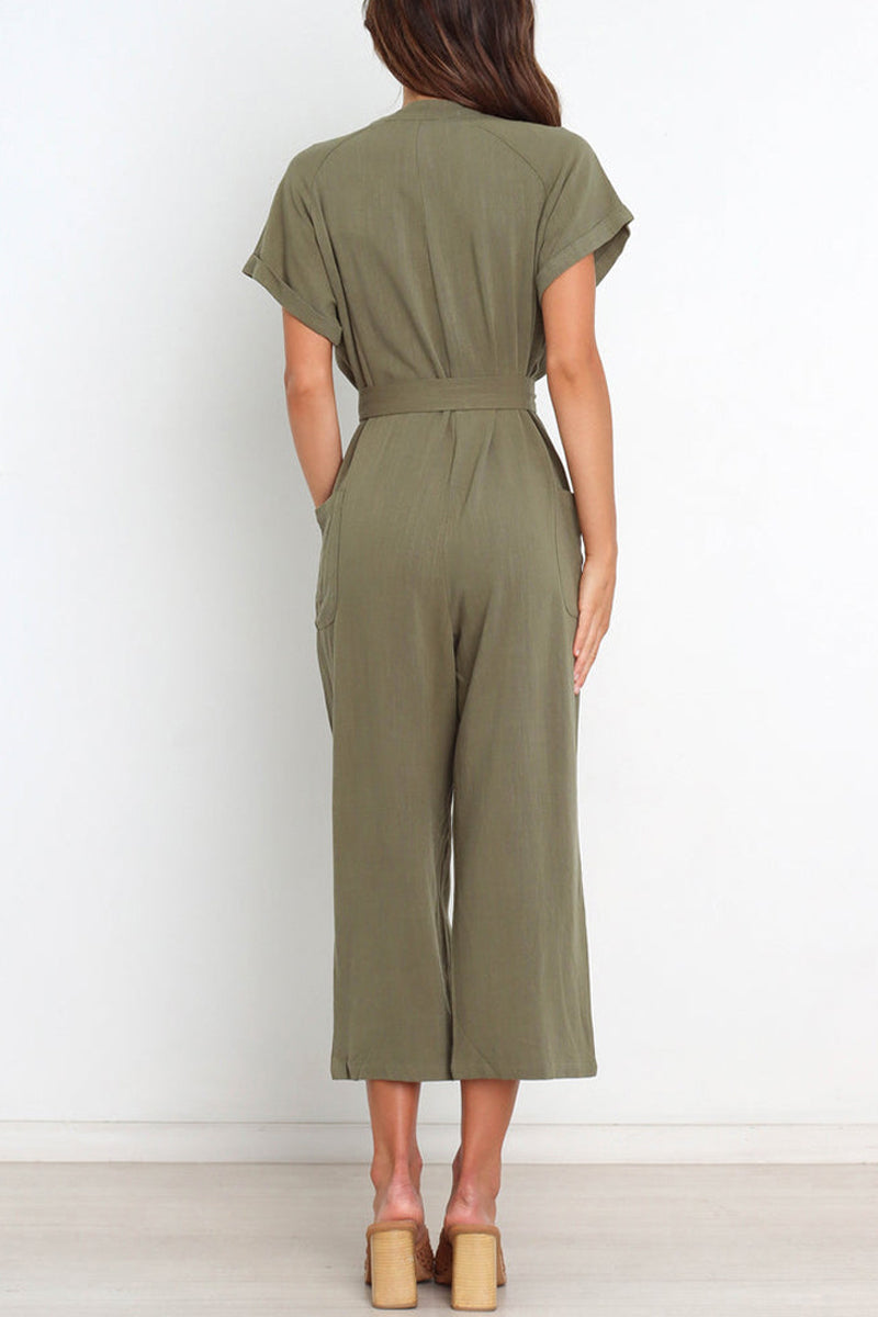 Combinaison femme à col en V avec boutons et ceinture - Aurelles