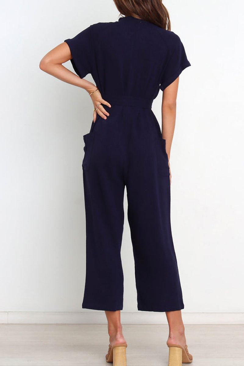 Combinaison femme à col en V avec boutons et ceinture - Aurelles