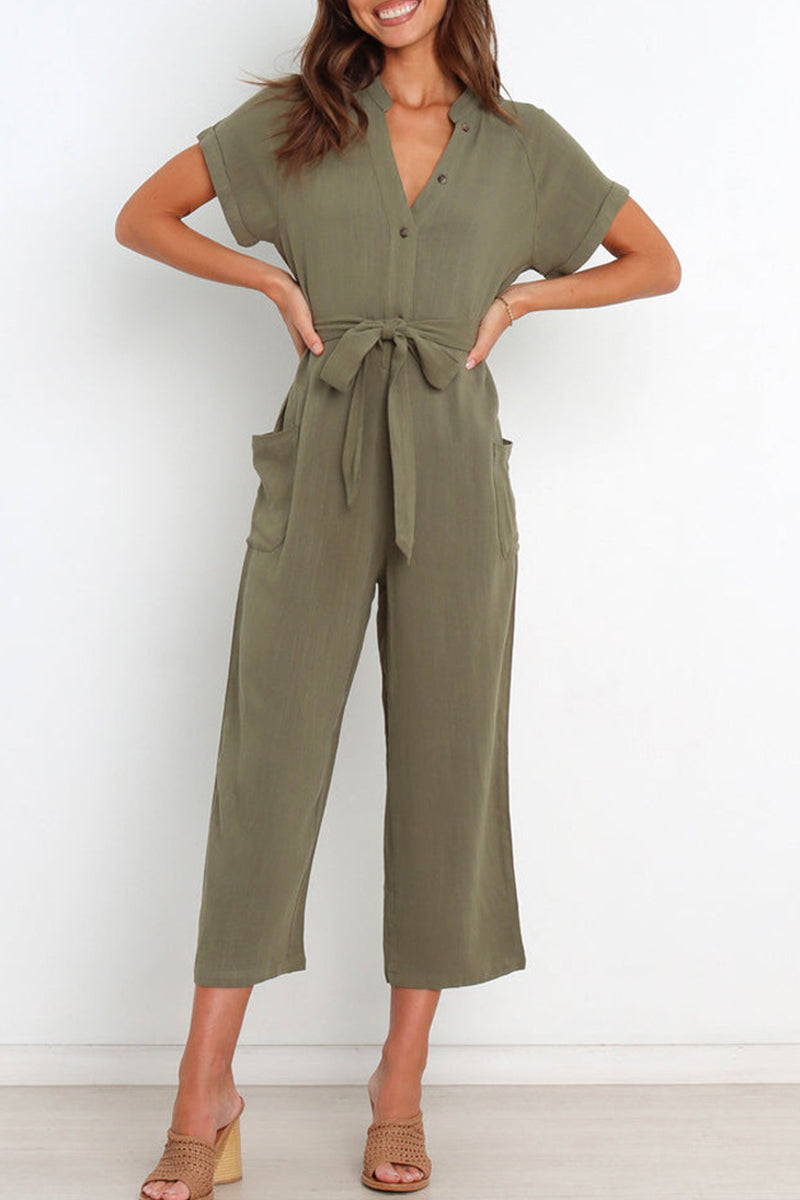 Combinaison femme à col en V avec boutons et ceinture - Aurelles