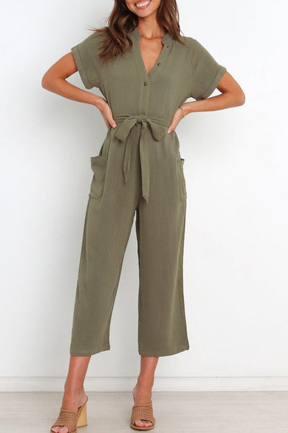 Combinaison femme à col en V avec boutons et ceinture - Aurelles