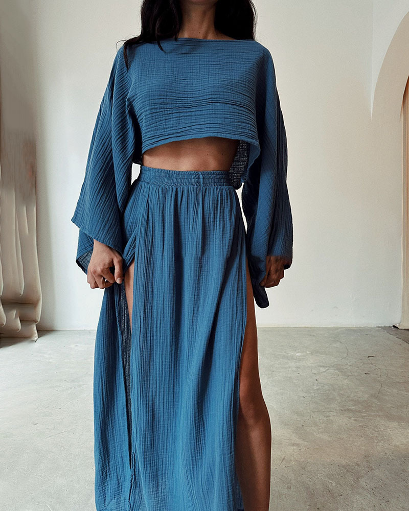 Ensemble Femme Deux Pièces Chic Off-Shoulder et Jupe Maxi