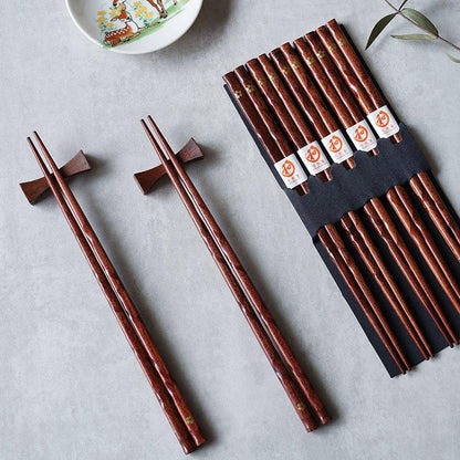 Baguettes Japonaises en Bois Naturel avec Motif Fleur de Cerisier Doré Sakura