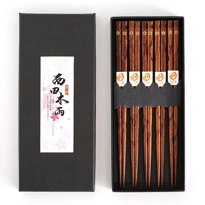 Baguettes Japonaises en Bois Naturel avec Motif Fleur de Cerisier Doré Sakura
