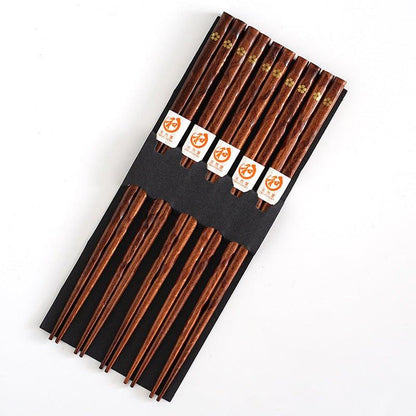 Baguettes Japonaises en Bois Naturel avec Motif Fleur de Cerisier Doré Sakura