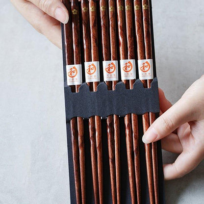 Baguettes Japonaises en Bois Naturel avec Motif Fleur de Cerisier Doré Sakura