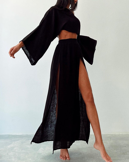 Ensemble Femme Deux Pièces Chic Off-Shoulder et Jupe Maxi