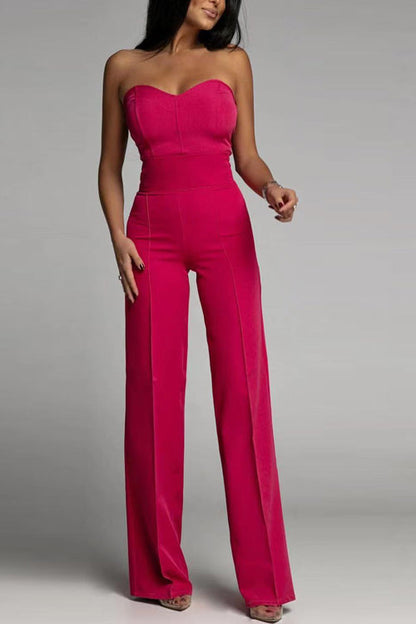 Women's Sleeveless Jumpsuit - Fitted Bodice - High-Waisted Flared Pants - Elegant Formal Outfit