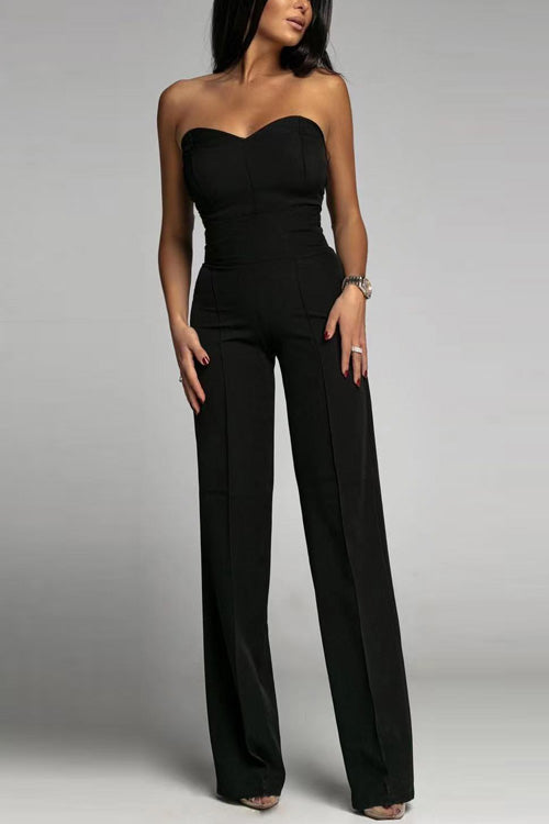 Women's Sleeveless Jumpsuit - Fitted Bodice - High-Waisted Flared Pants - Elegant Formal Outfit