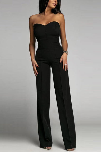 Women's Sleeveless Jumpsuit - Fitted Bodice - High-Waisted Flared Pants - Elegant Formal Outfit