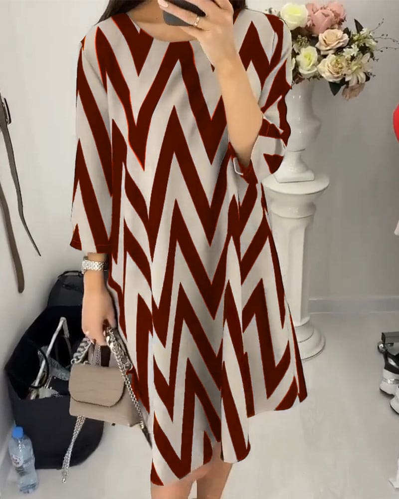 Robe A-Ligne Femme - Confort Décontracté Avec Motif Zigzag - Aurelles