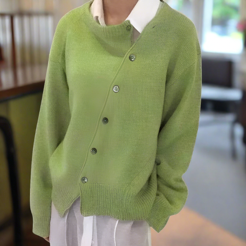 Gilet doux avec patte de boutonnage diagonale pour femmes - Aurelles