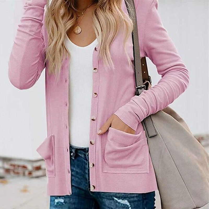 Cardigan en coton classique avec poches pour femmes - Aurelles