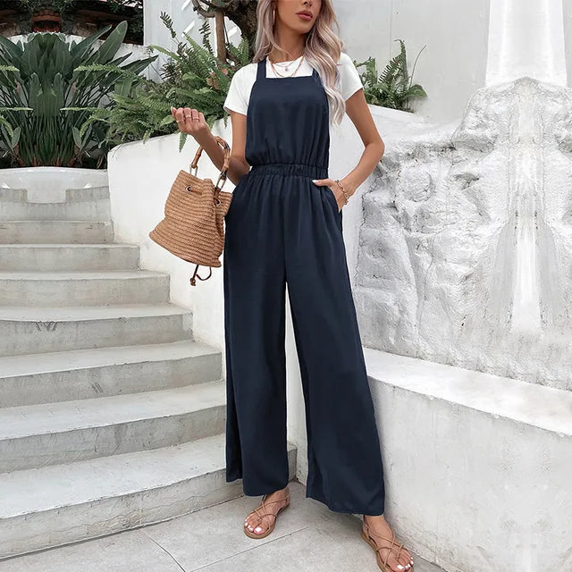 Combinaison large pour femmes avec taille élastique et poches latérales - Aurelles
