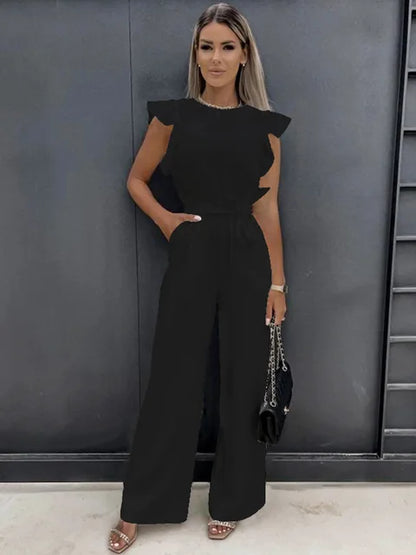Combinaison femme avec jambes larges et manches à volants - Aurelles