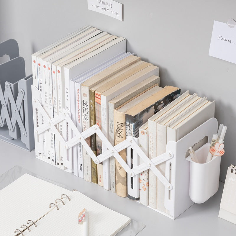 Serre-Livres de Bureau Extensible avec Pot à Crayons Amovible