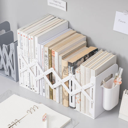Serre-Livres de Bureau Extensible avec Pot à Crayons Amovible