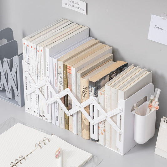 Serre-Livres de Bureau Extensible avec Pot à Crayons Amovible