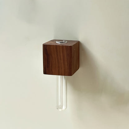 Mini Vase Mural Aimanté en Bois Massif avec Tube en Verre pour Réfrigérateur Tableau Magnétique et Propagation de Boutures