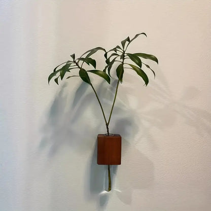 Mini Vase Mural Aimanté en Bois Massif avec Tube en Verre pour Réfrigérateur Tableau Magnétique et Propagation de Boutures