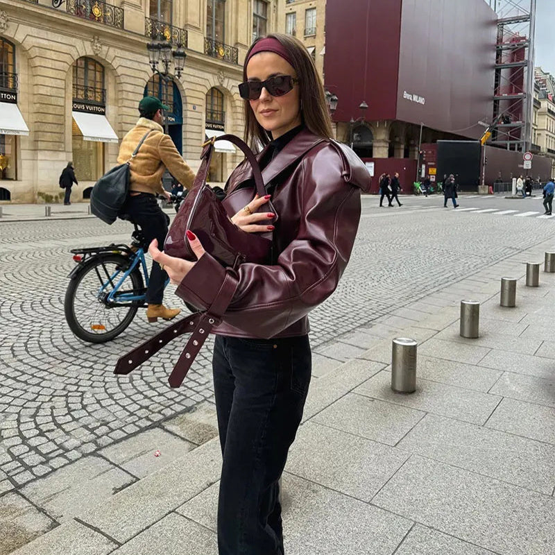Veste Courte en Similicuir à Large Revers - Aurelles