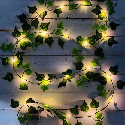 Guirlande Lumineuse à Feuilles de Lierre Artificielles, Guirlande LED Déco pour Chambre et Mur, Alimentation sur Piles
