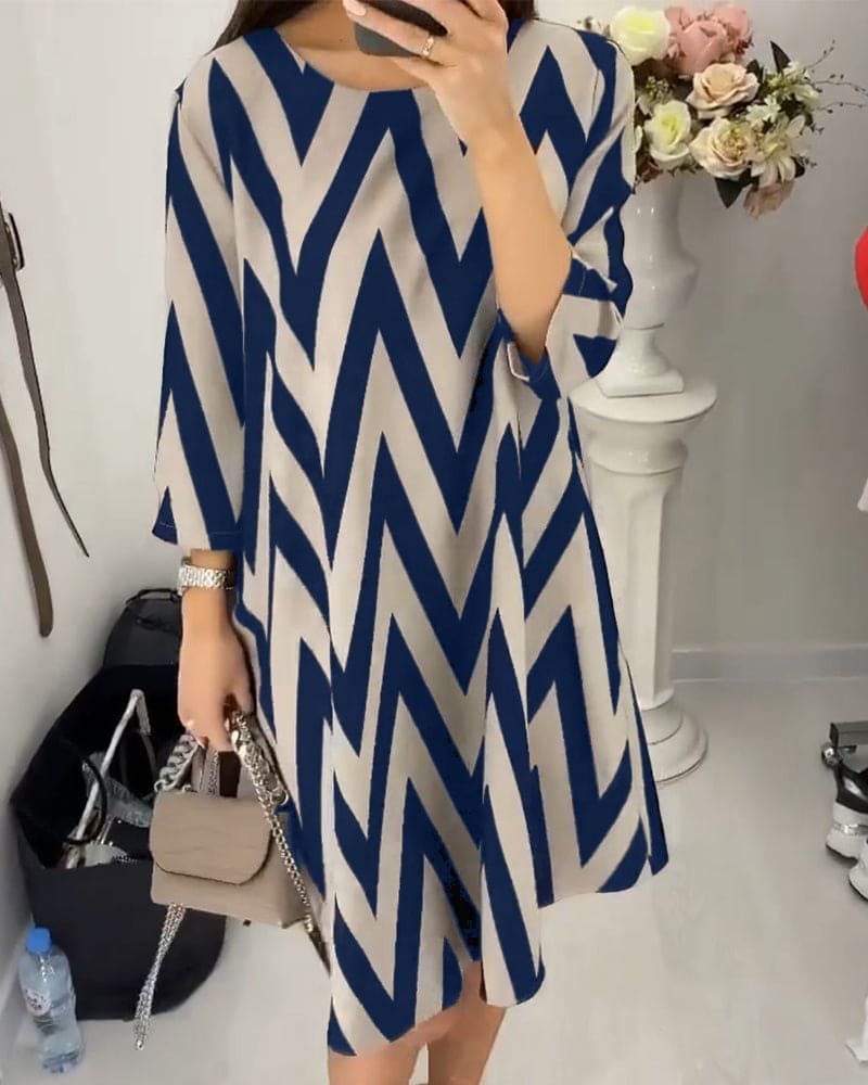 Robe A-Ligne Femme - Confort Décontracté Avec Motif Zigzag - Aurelles