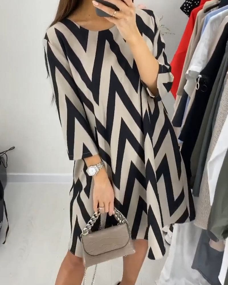 Robe A-Ligne Femme - Confort Décontracté Avec Motif Zigzag - Aurelles