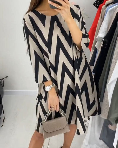 Robe A-Ligne Femme - Confort Décontracté Avec Motif Zigzag - Aurelles
