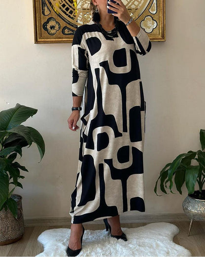 Robe à manches longues pour femmes avec imprimé tendance