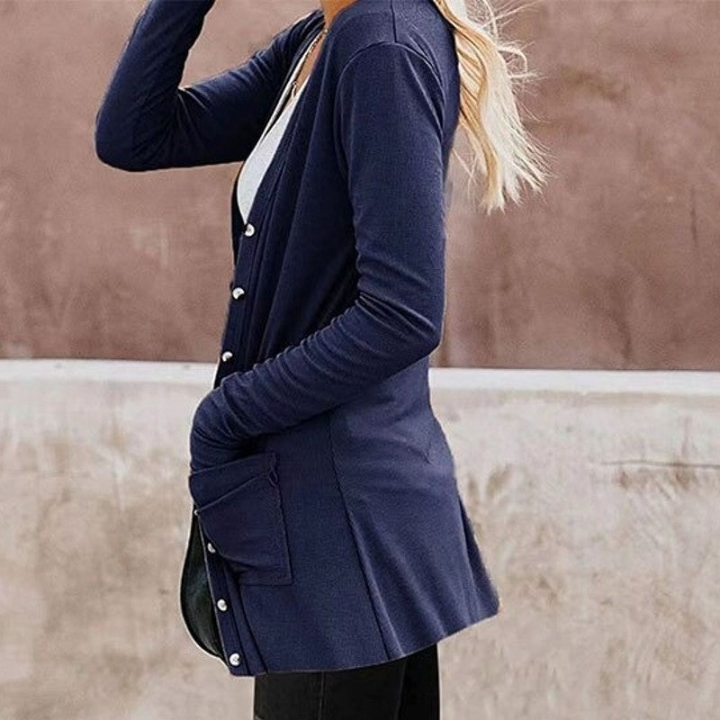 Cardigan en coton classique avec poches pour femmes - Aurelles