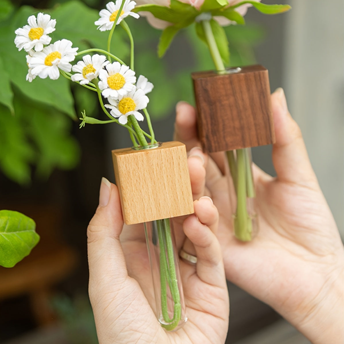 Mini Vase Mural Aimanté en Bois Massif avec Tube en Verre pour Réfrigérateur Tableau Magnétique et Propagation de Boutures