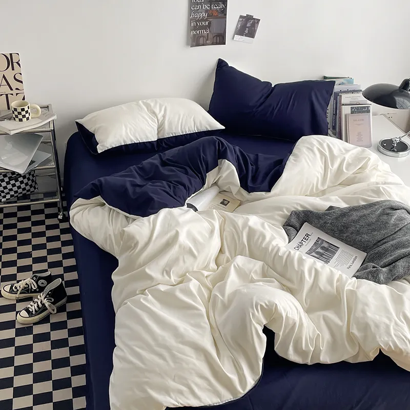 Parure de Lit Réversible Bicolore, Housse de Couette et Taies d'Oreiller en Microfibre, Lavable en Machine