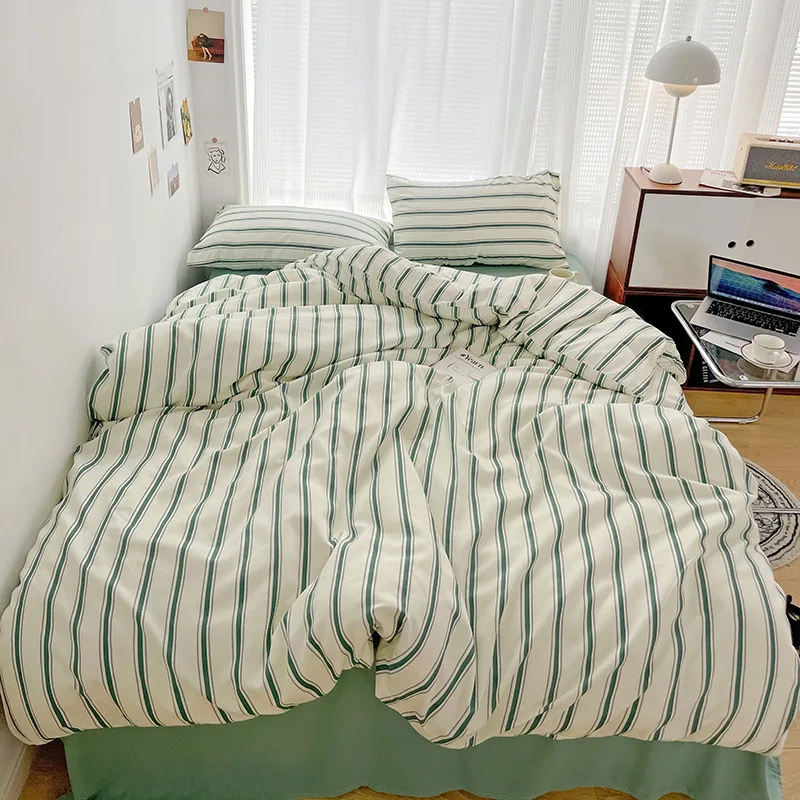 Parure de Lit à Rayures de Style Scandinave avec Housse de Couette, Taies et Drap Assorti