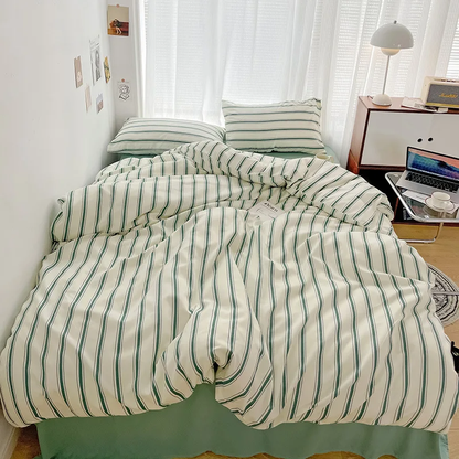 Parure de Lit à Rayures de Style Scandinave avec Housse de Couette, Taies et Drap Assorti