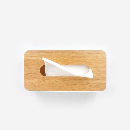 Boîte à Mouchoirs Décorative Blanche avec Couvercle Effet Bois Style Scandinave pour Bureau Salon