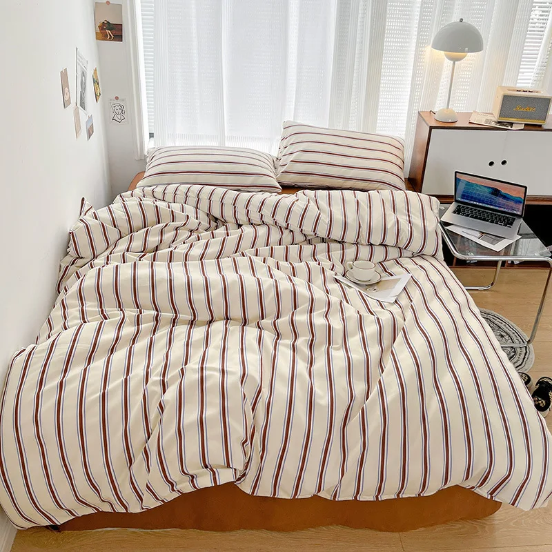 Parure de Lit à Rayures de Style Scandinave avec Housse de Couette, Taies et Drap Assorti