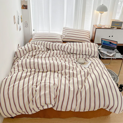 Parure de Lit à Rayures de Style Scandinave avec Housse de Couette, Taies et Drap Assorti