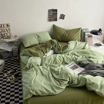 Parure de Lit Réversible Bicolore, Housse de Couette et Taies d'Oreiller en Microfibre, Lavable en Machine