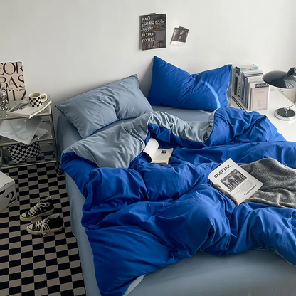 Parure de Lit Réversible Bicolore, Housse de Couette et Taies d'Oreiller en Microfibre, Lavable en Machine