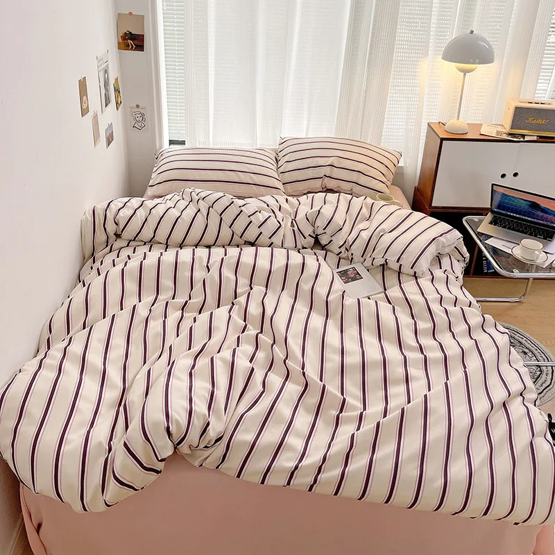 Parure de Lit à Rayures de Style Scandinave avec Housse de Couette, Taies et Drap Assorti