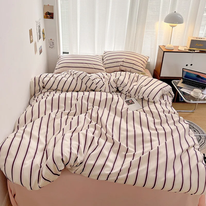 Parure de Lit à Rayures de Style Scandinave avec Housse de Couette, Taies et Drap Assorti