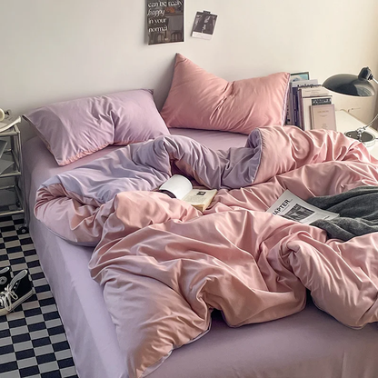 Parure de Lit Réversible Bicolore, Housse de Couette et Taies d'Oreiller en Microfibre, Lavable en Machine