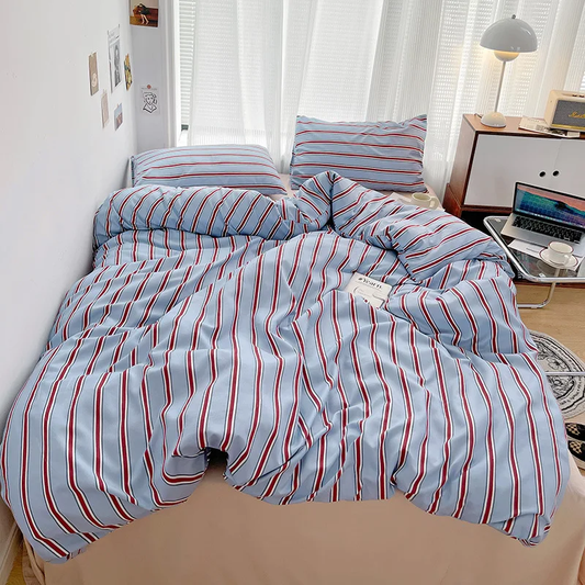 Parure de Lit à Rayures de Style Scandinave avec Housse de Couette, Taies et Drap Assorti